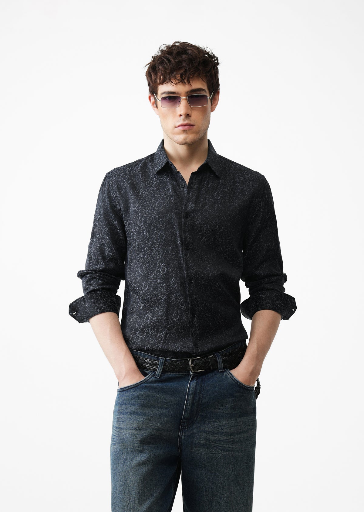 Grey Floral Jacquard Shirt