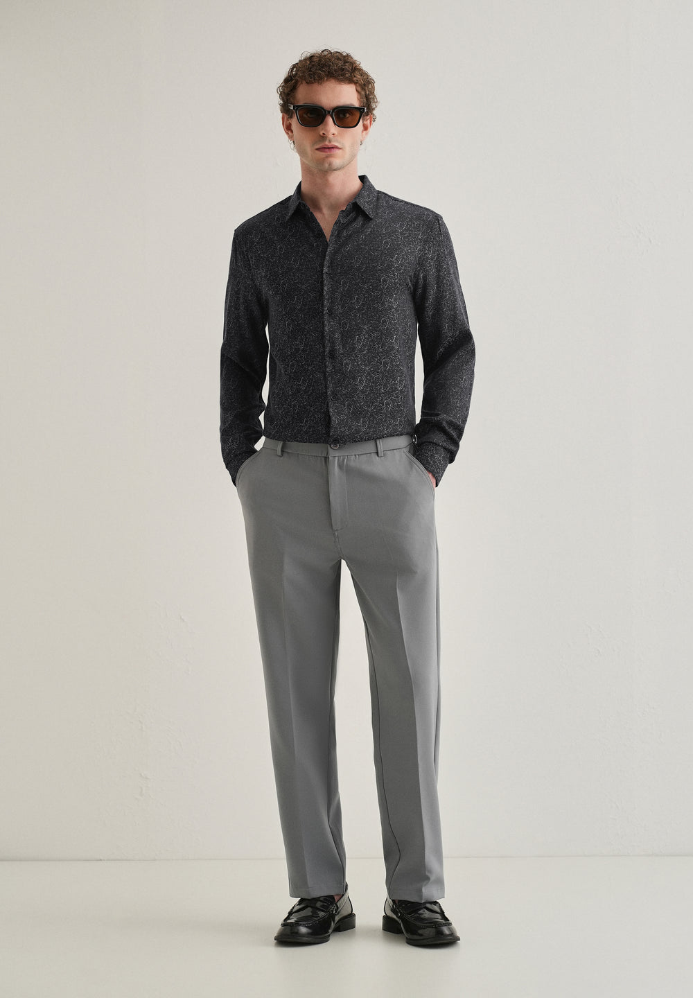 Grey Floral Jacquard Shirt