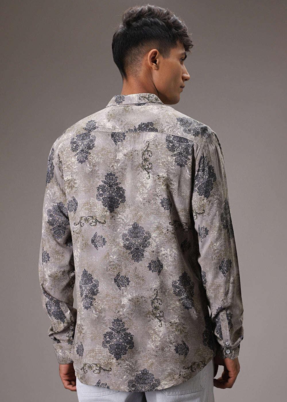 Grey Floral Print Feather Shirt