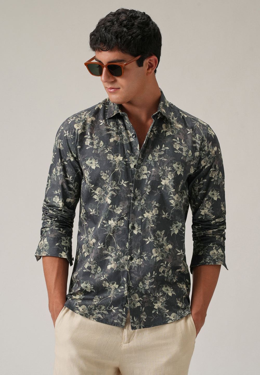 Grey Floral Print Shirt