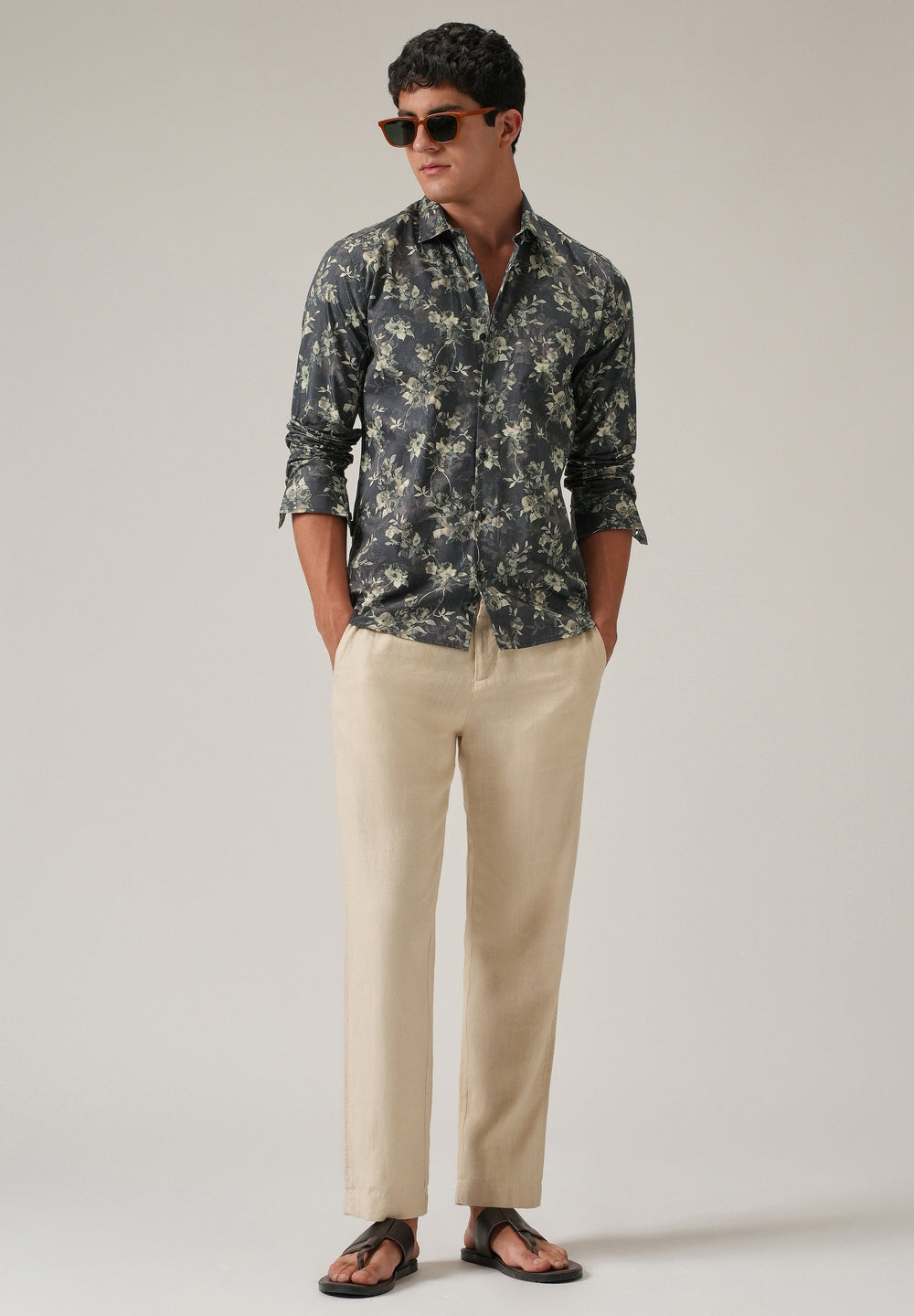 Grey Floral Print Shirt