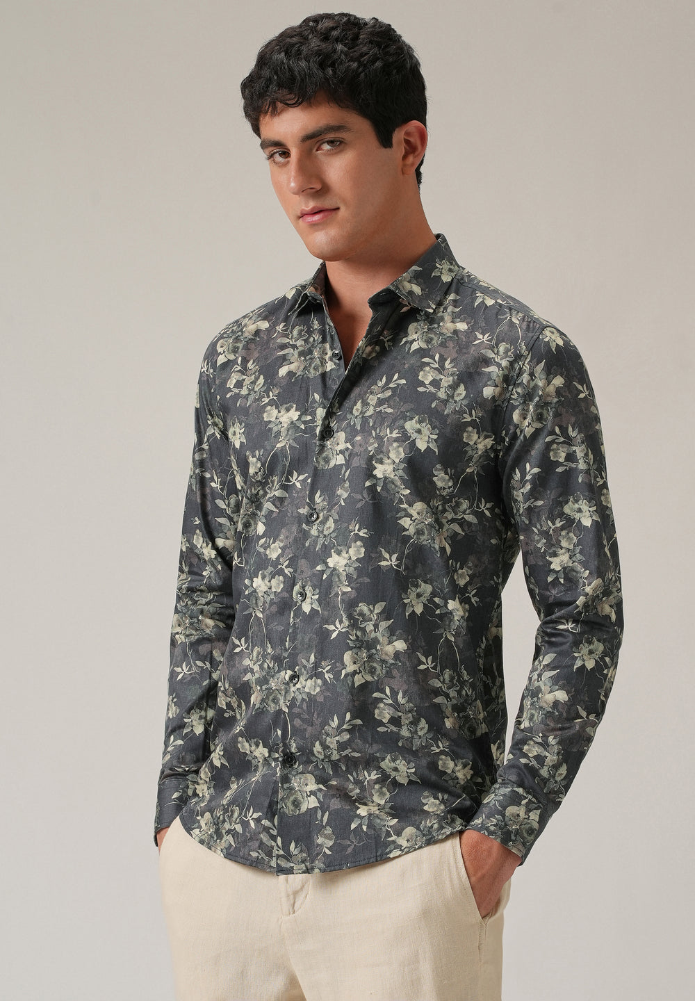 Grey Floral Print Shirt