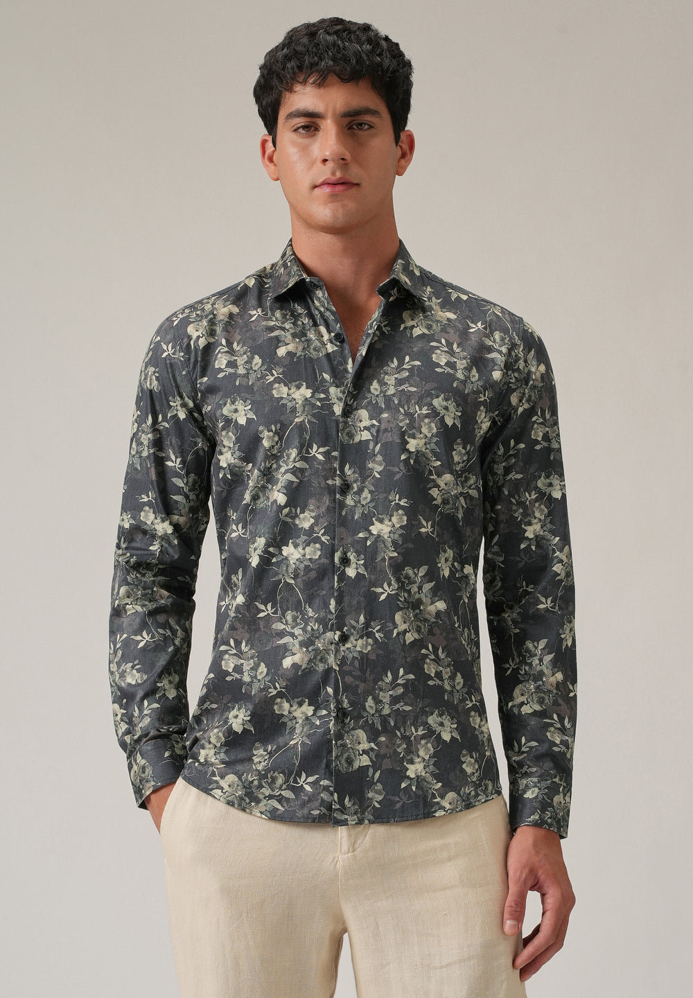 Grey Floral Print Shirt