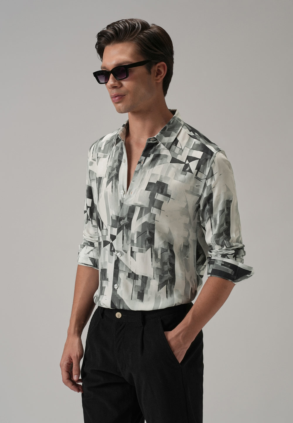 Grey Geometric Printed Shirt