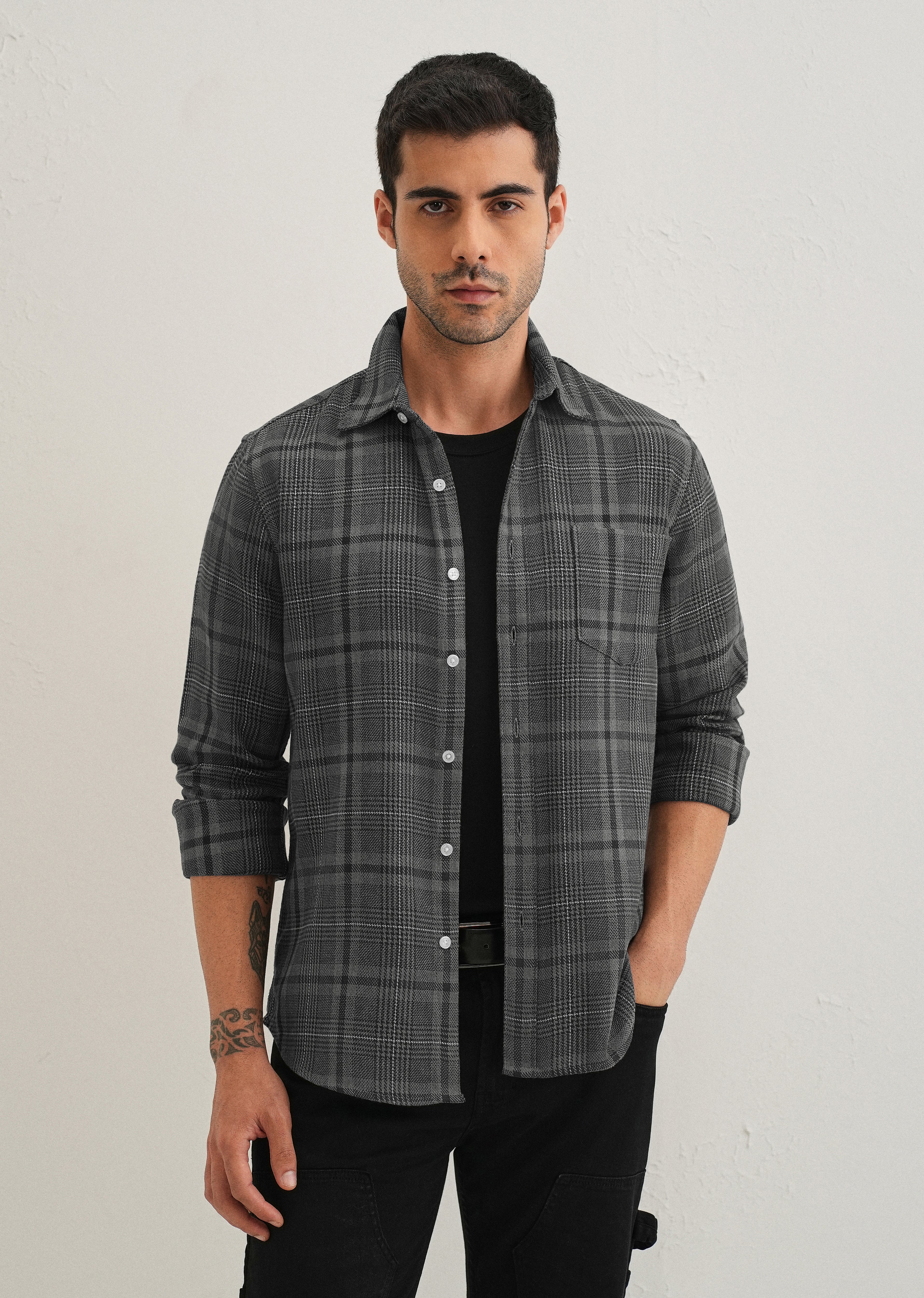 Grey Glen Plaid Check Shirt