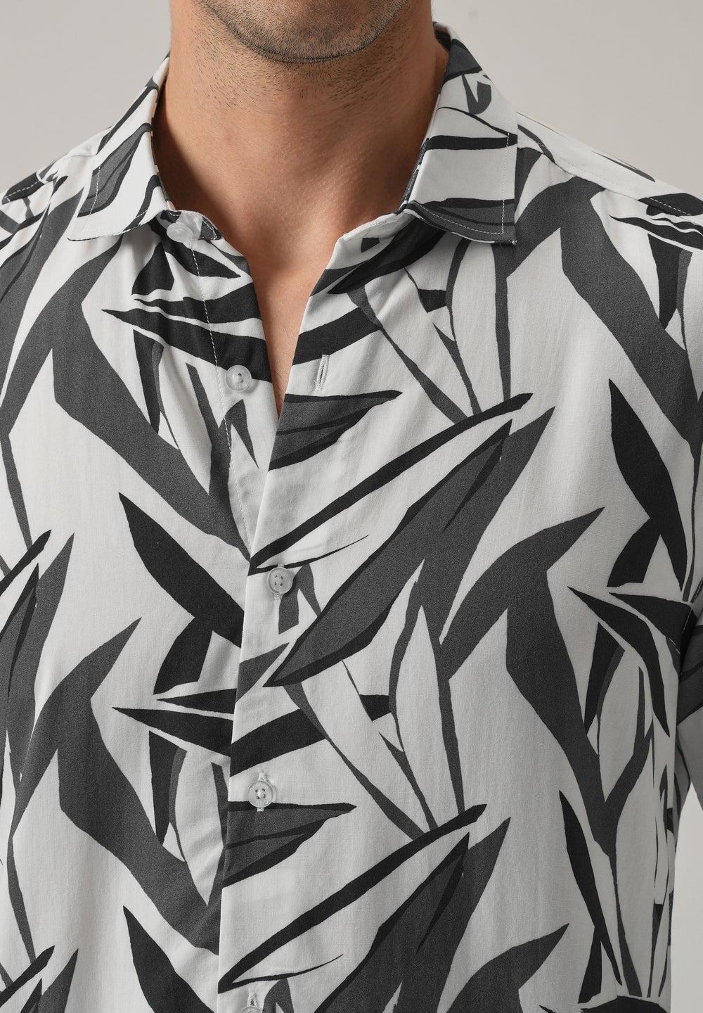 Grey Graphic Leaf Printed Shirt