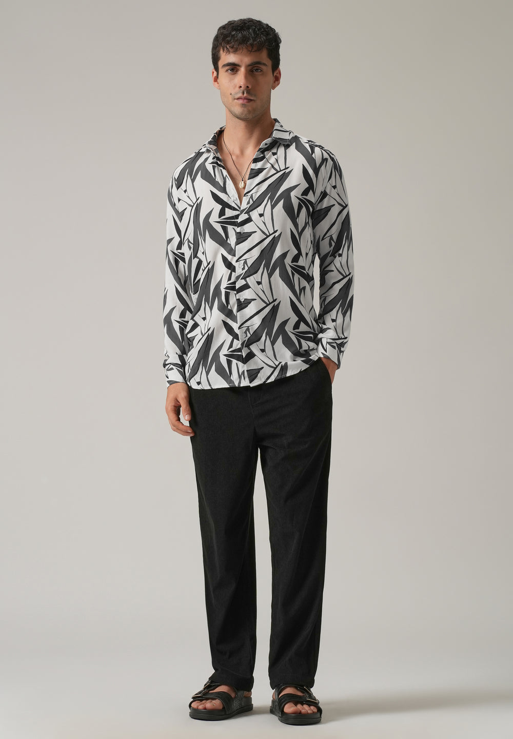 Grey Graphic Leaf Printed Shirt