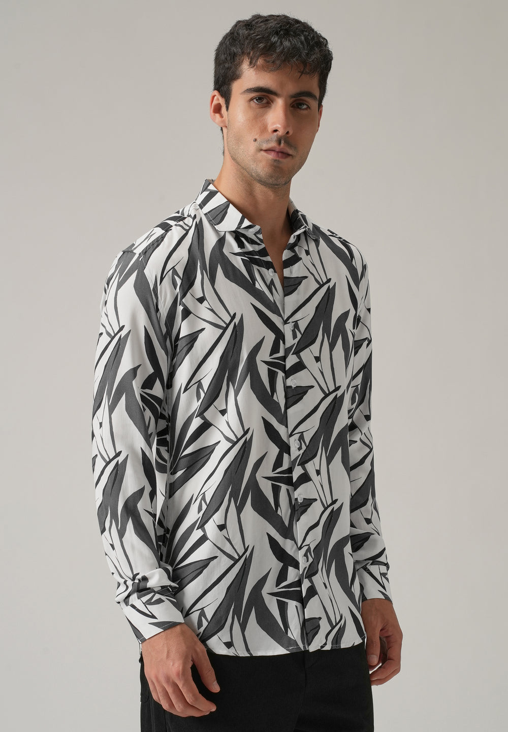 Grey Graphic Leaf Printed Shirt