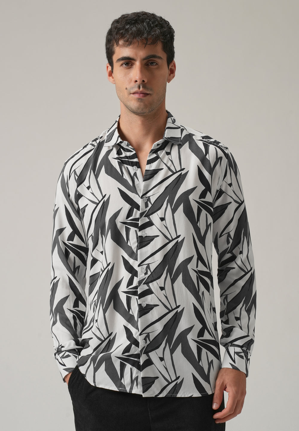 Grey Graphic Leaf Printed Shirt