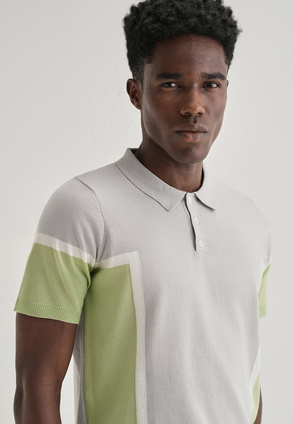 Grey Green Colourblock Polo T-shirt
