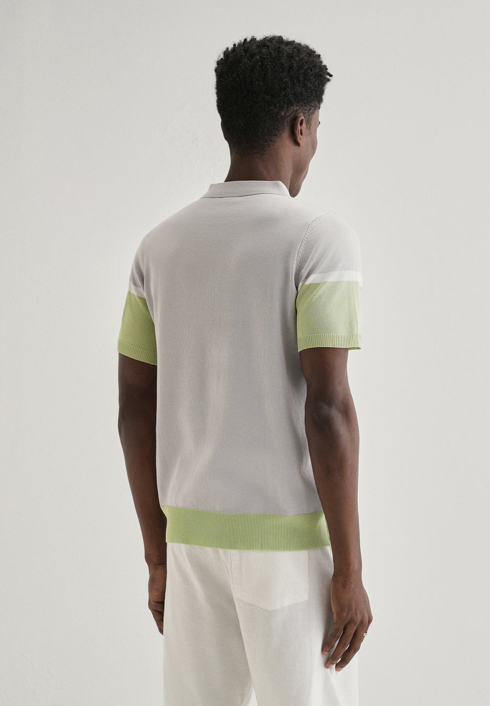 Grey Green Colourblock Polo T-shirt
