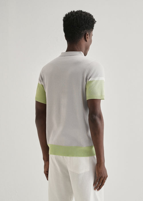 Grey Green Colourblock Polo T-shirt