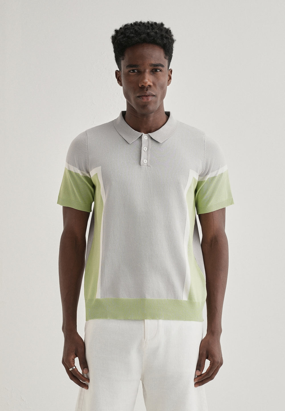 Grey Green Colourblock Polo T-shirt