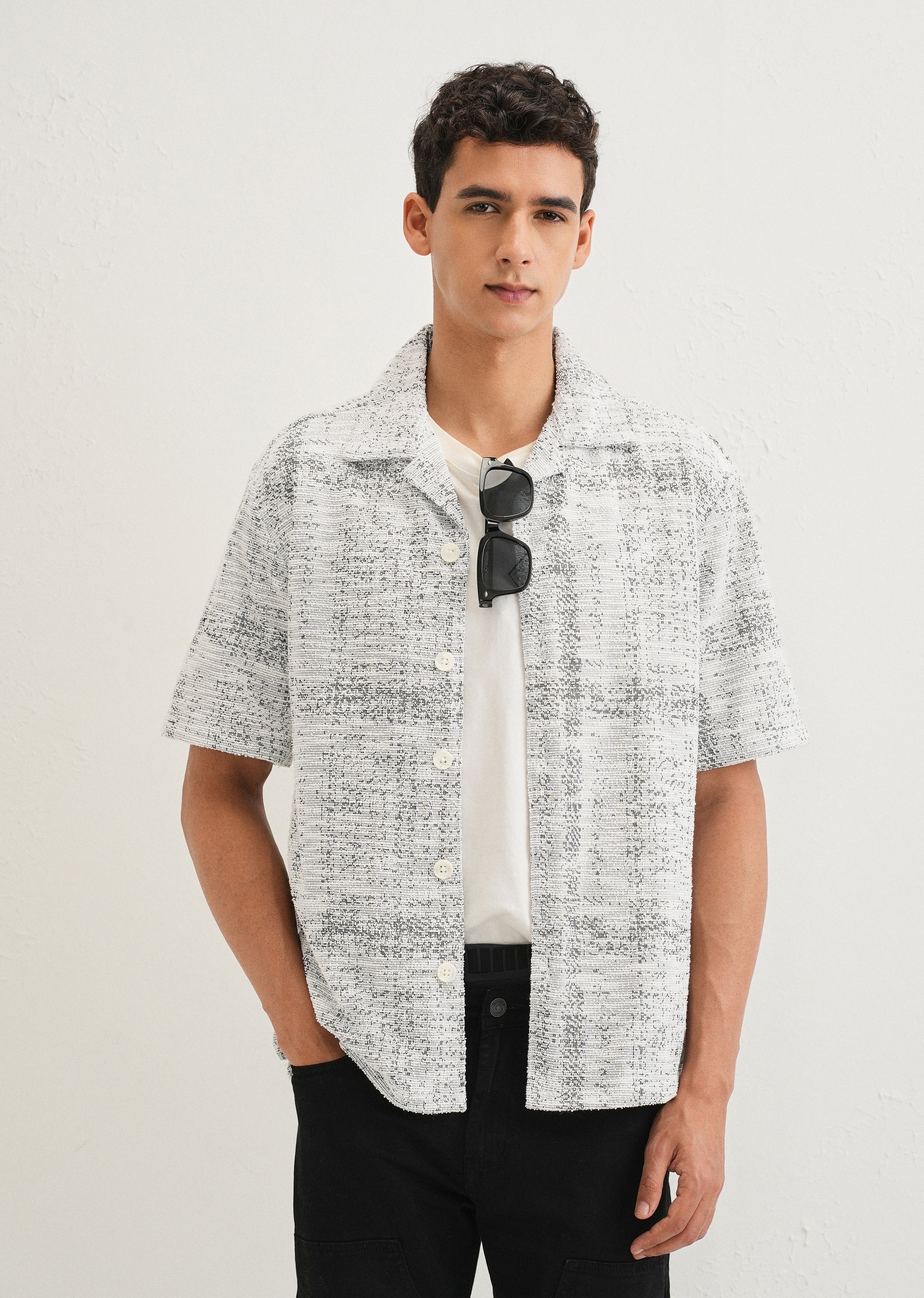Grey Jacquard Knitted Shirt