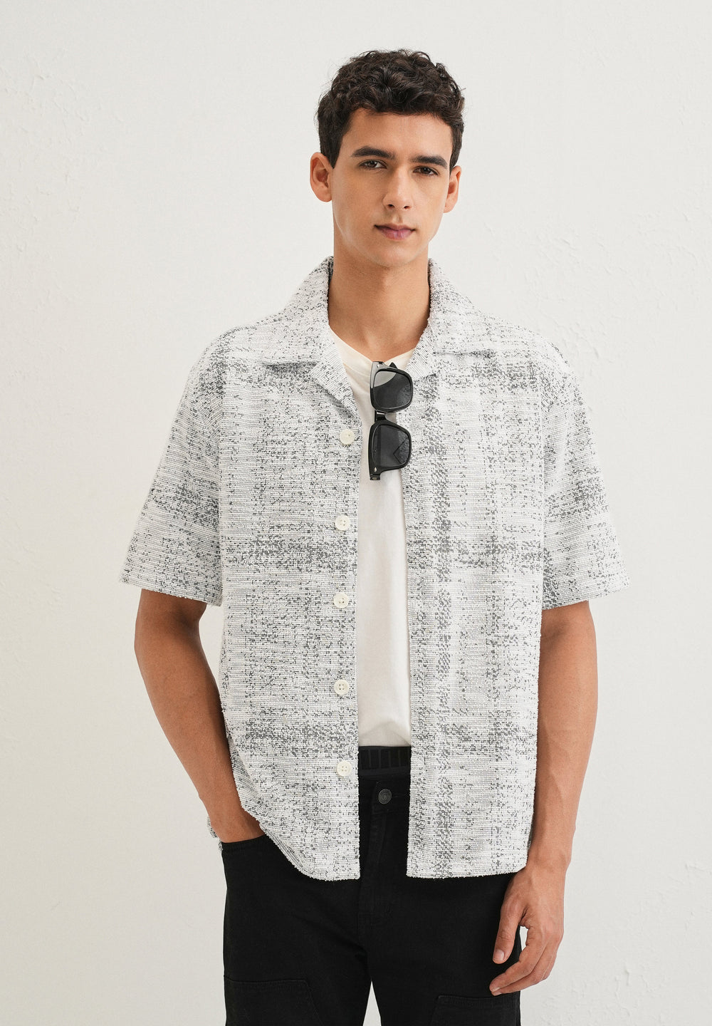 Grey Jacquard Knitted Shirt