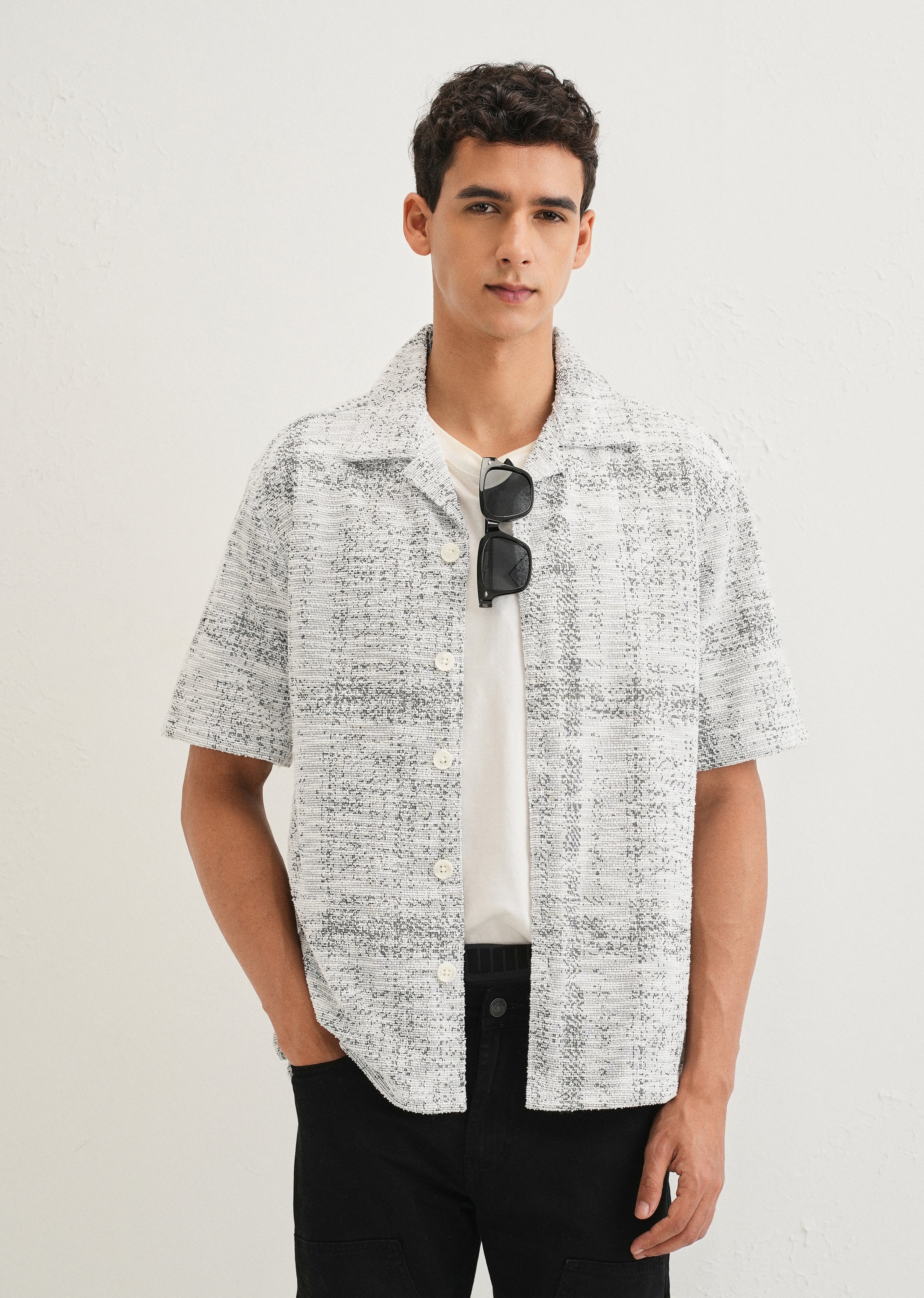 Grey Jacquard Knitted Shirt