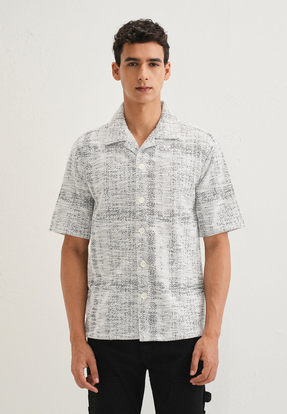 Grey Jacquard Knitted Shirt