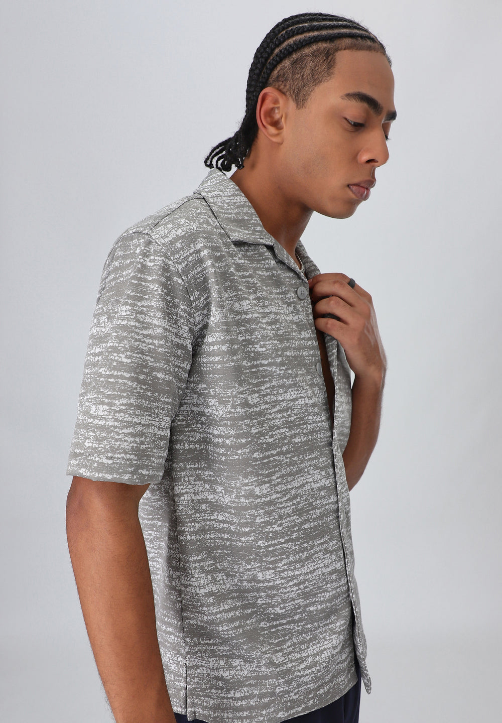 Grey Knitted Half Sleeves Shirt