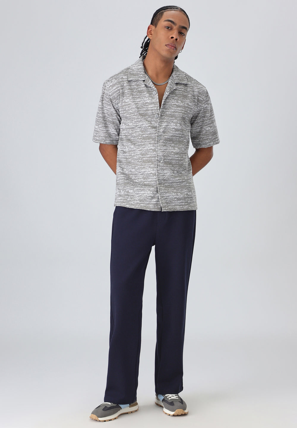 Grey Knitted Half Sleeves Shirt