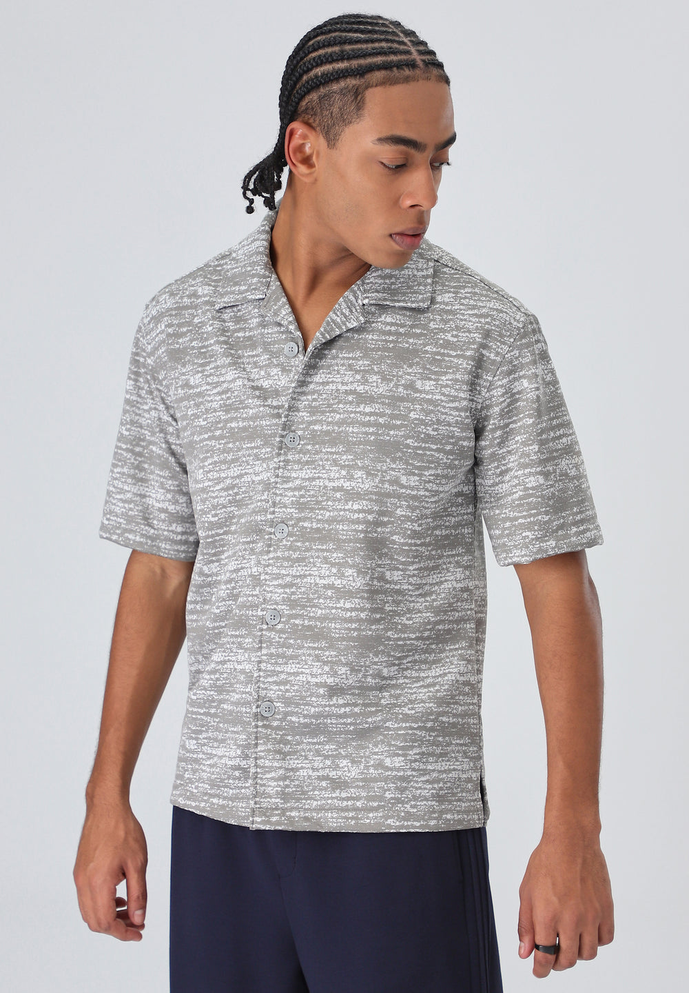 Grey Knitted Half Sleeves Shirt