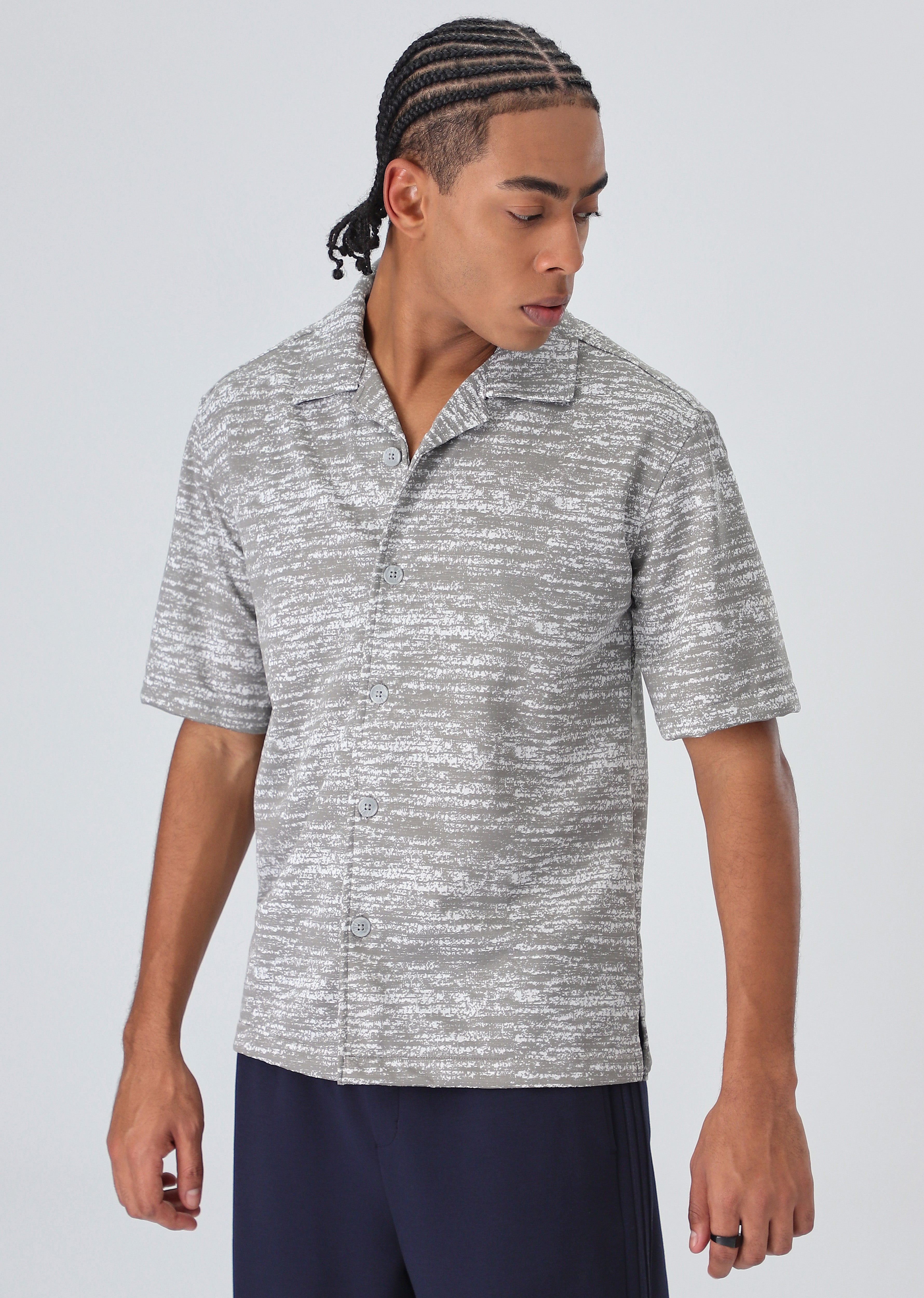 Grey Knitted Half Sleeves Shirt