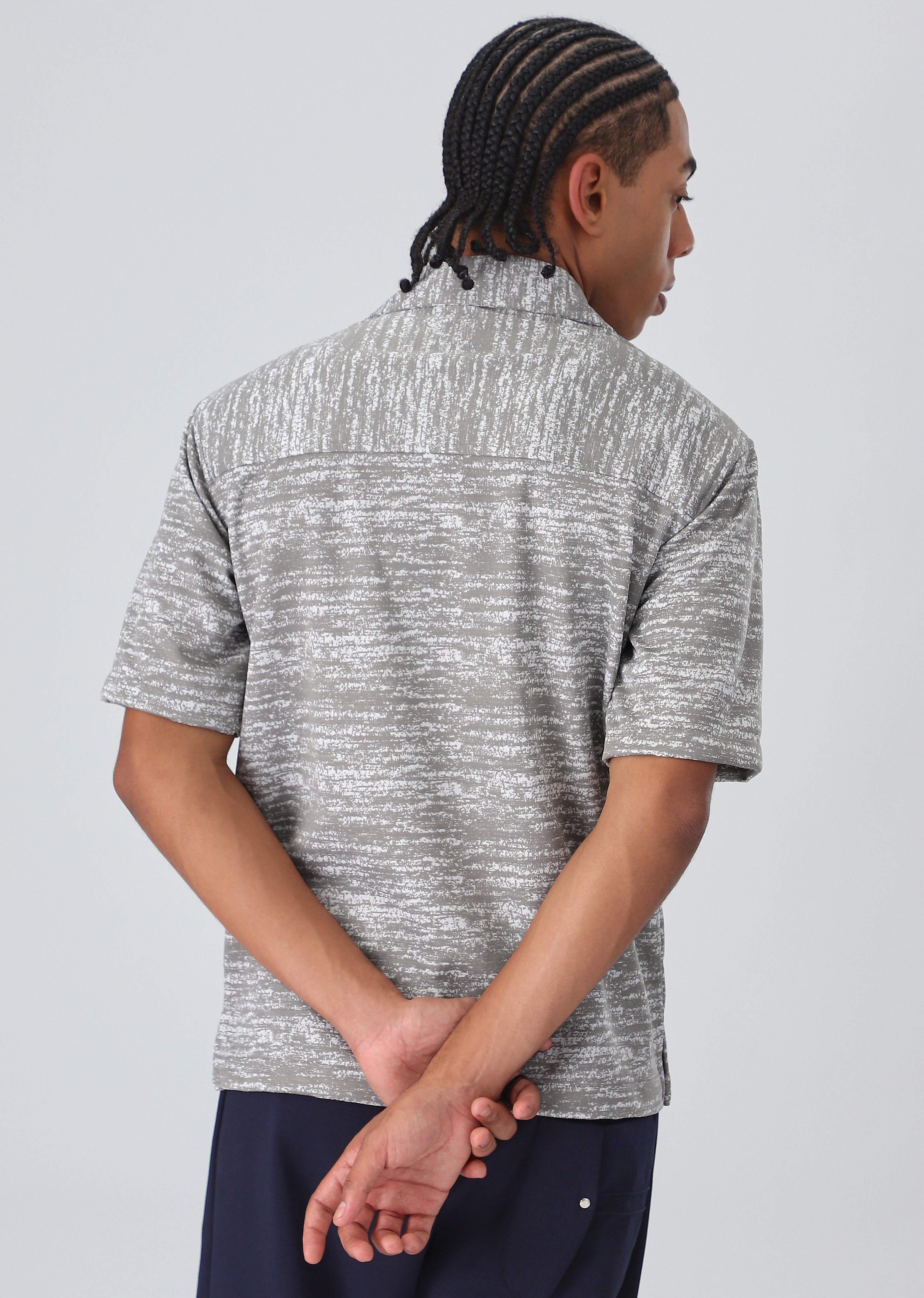 Grey Knitted Half Sleeves Shirt