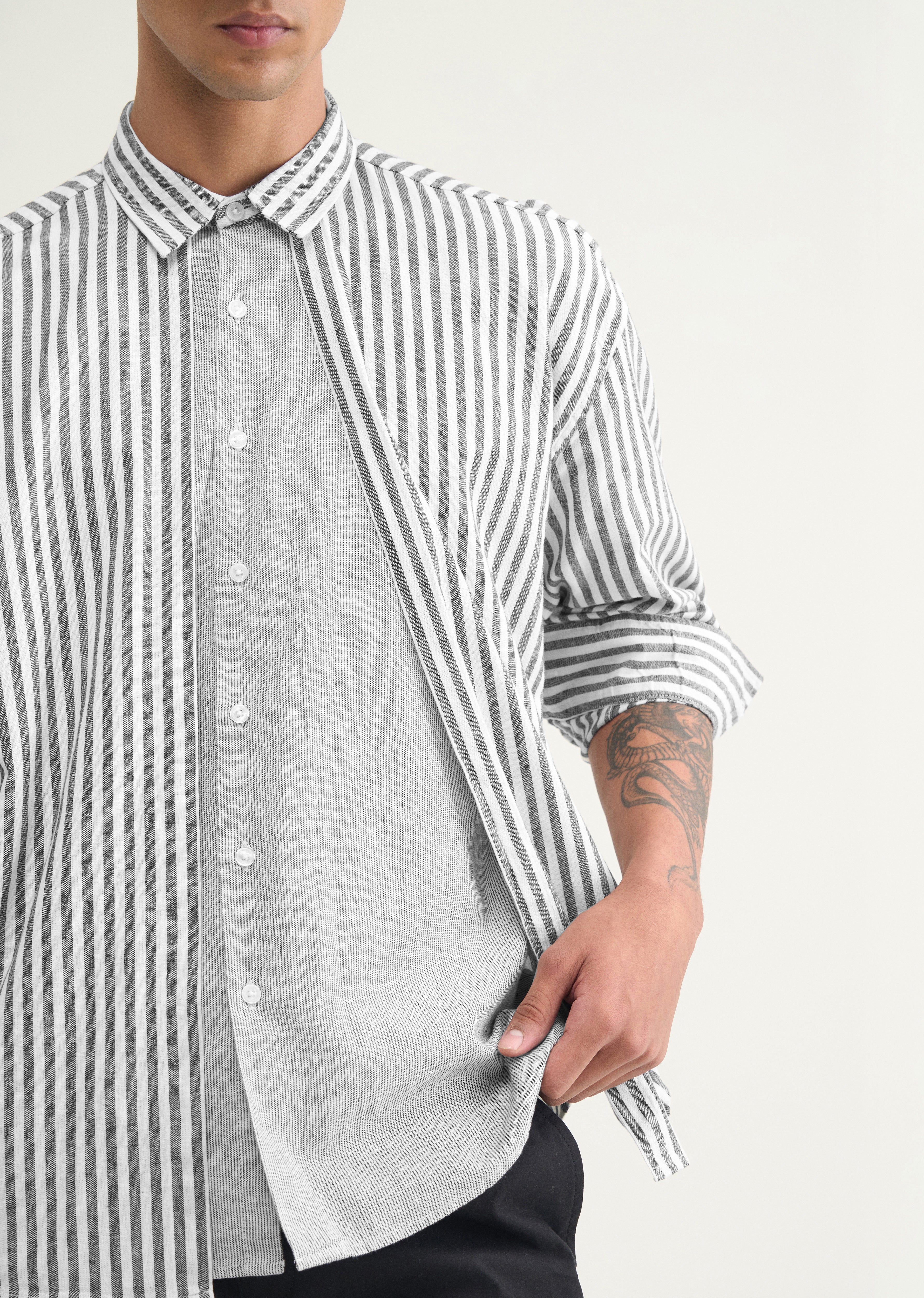 Grey Layered Look Stripe Shirt