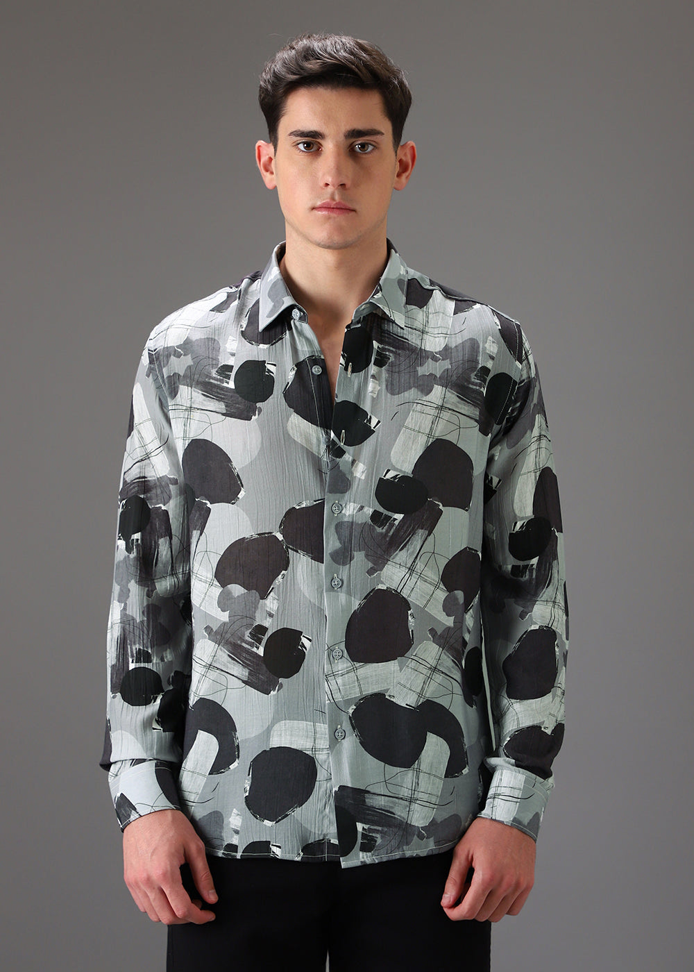 Grey Line Abstract Crushed Printed Shirt