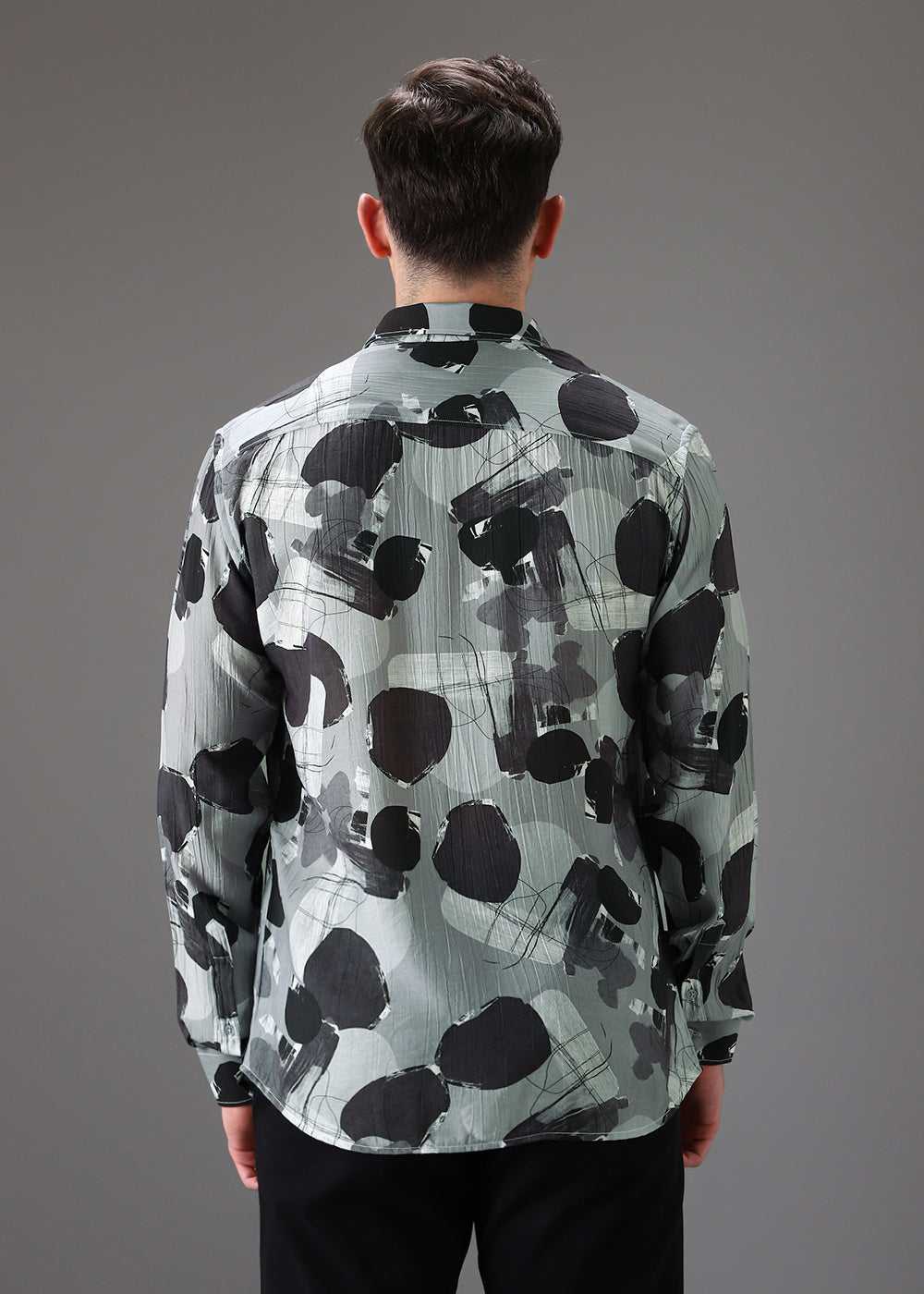 Grey Line Abstract Crushed Printed Shirt