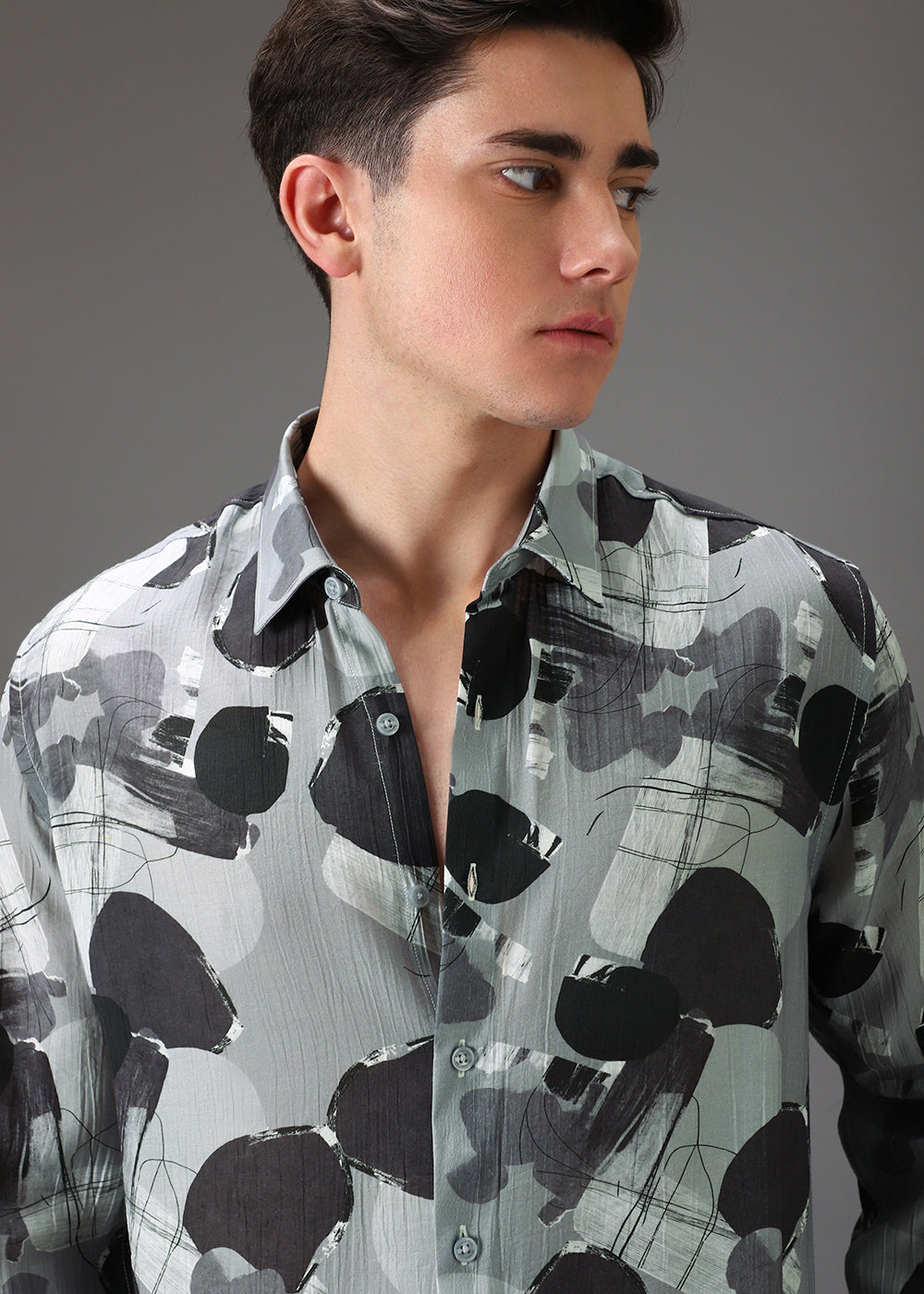 Grey Line Abstract Crushed Printed Shirt