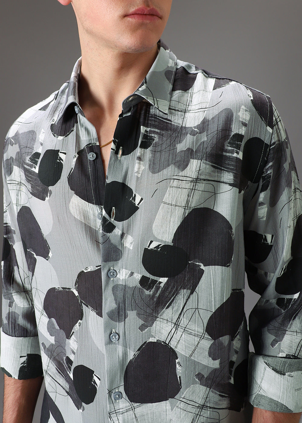 Grey Line Abstract Crushed Printed Shirt