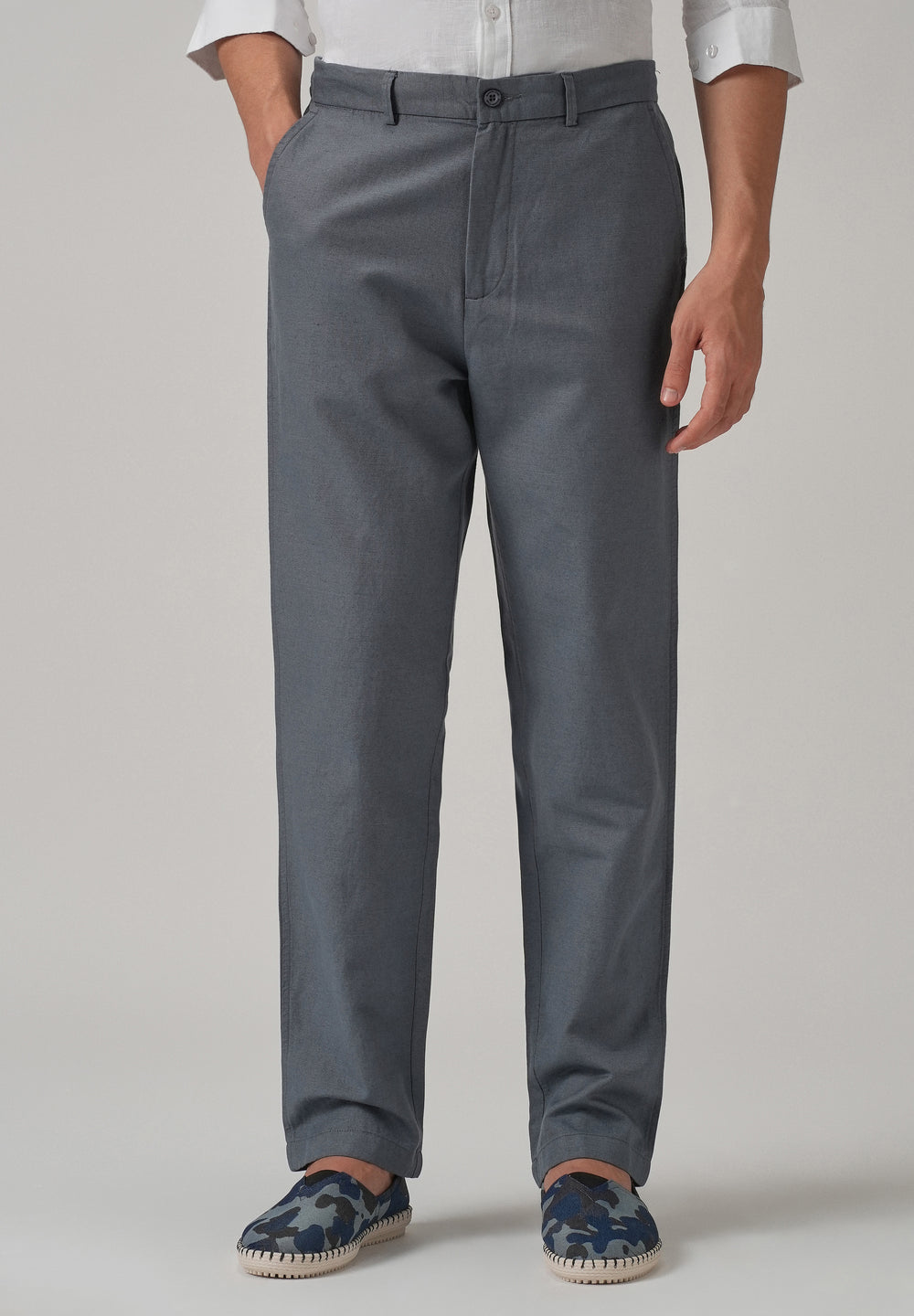 Grey Linen Relaxed Fit Trouser