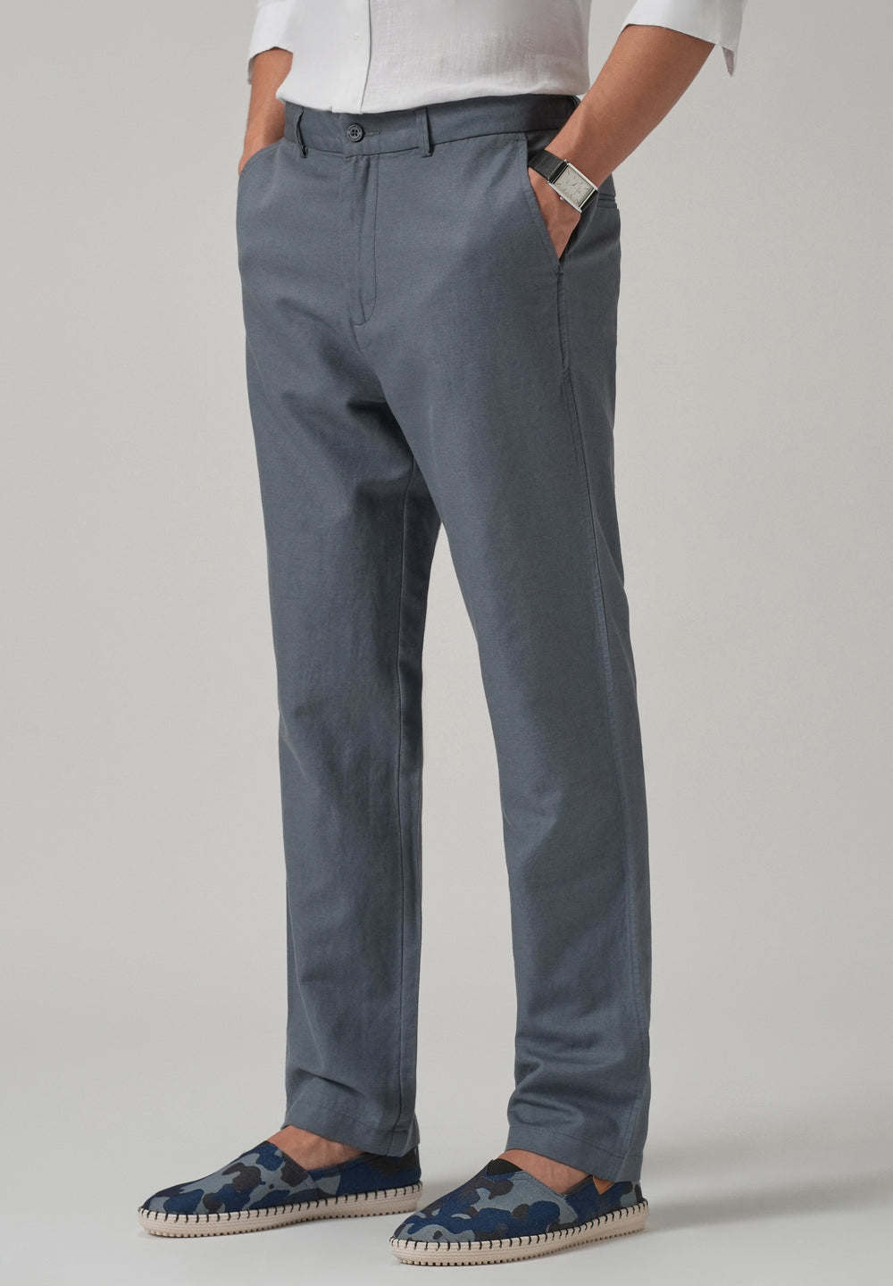 Grey Linen Relaxed Fit Trouser