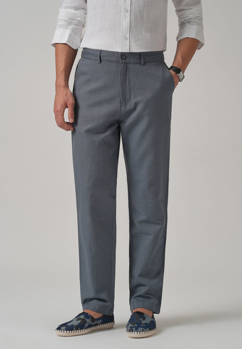 Grey Linen Relaxed Fit Trouser