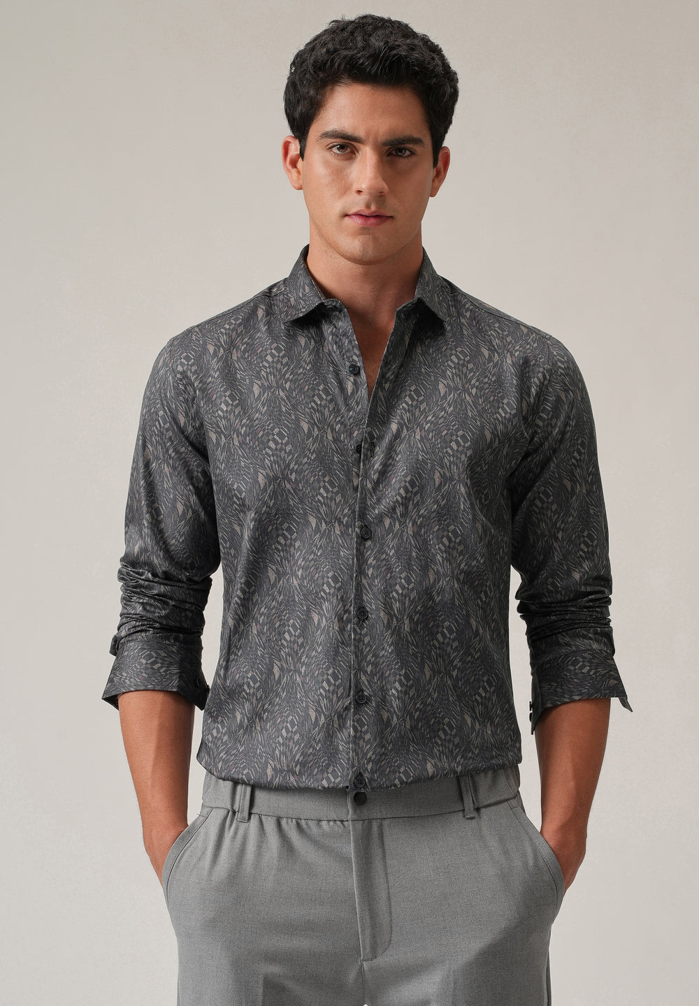 Grey Optical Print Shirt
