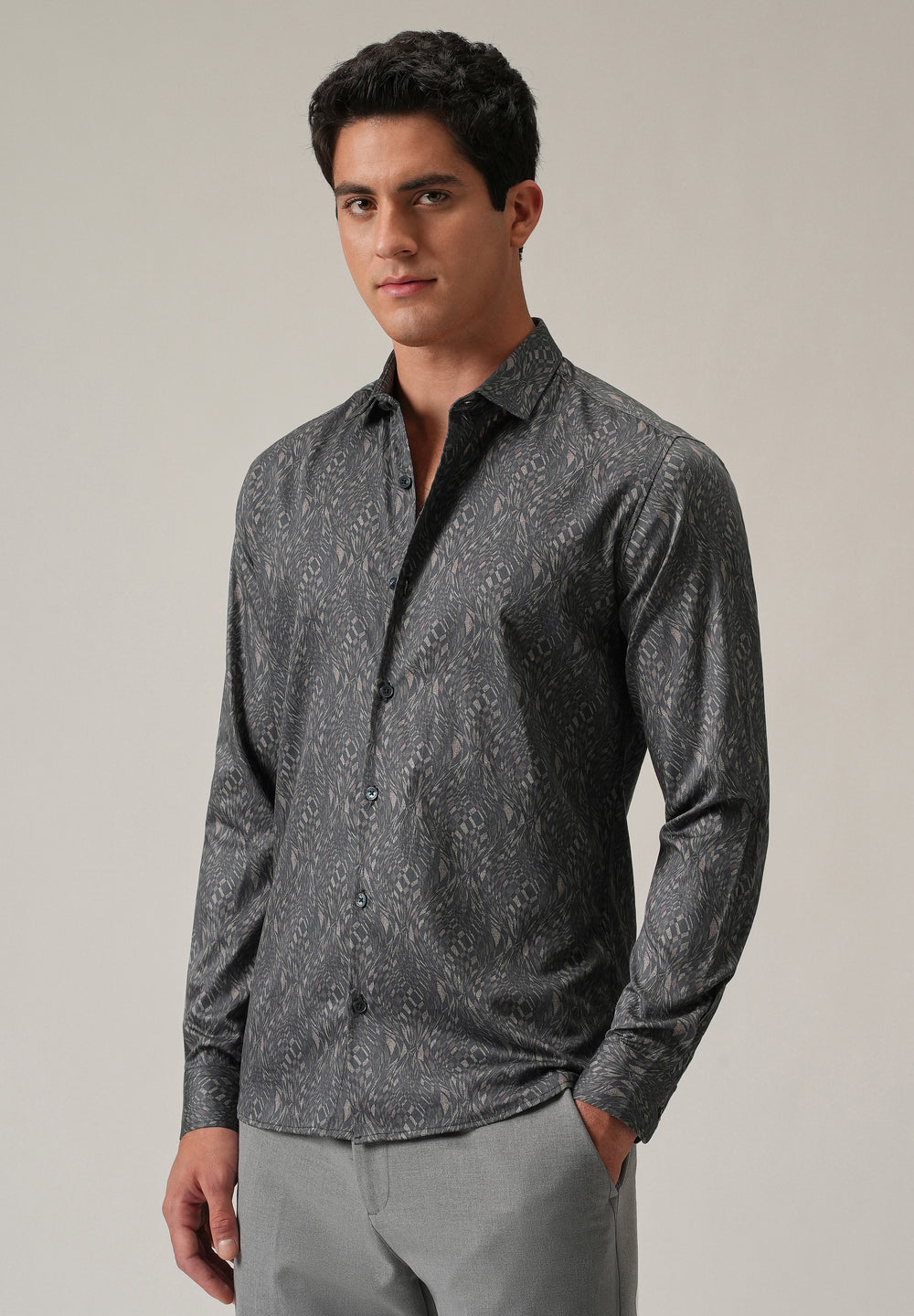 Grey Optical Print Shirt