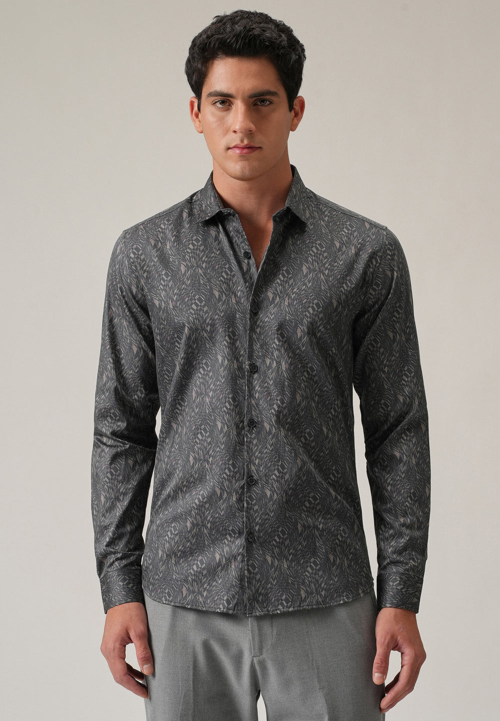 Grey Optical Print Shirt