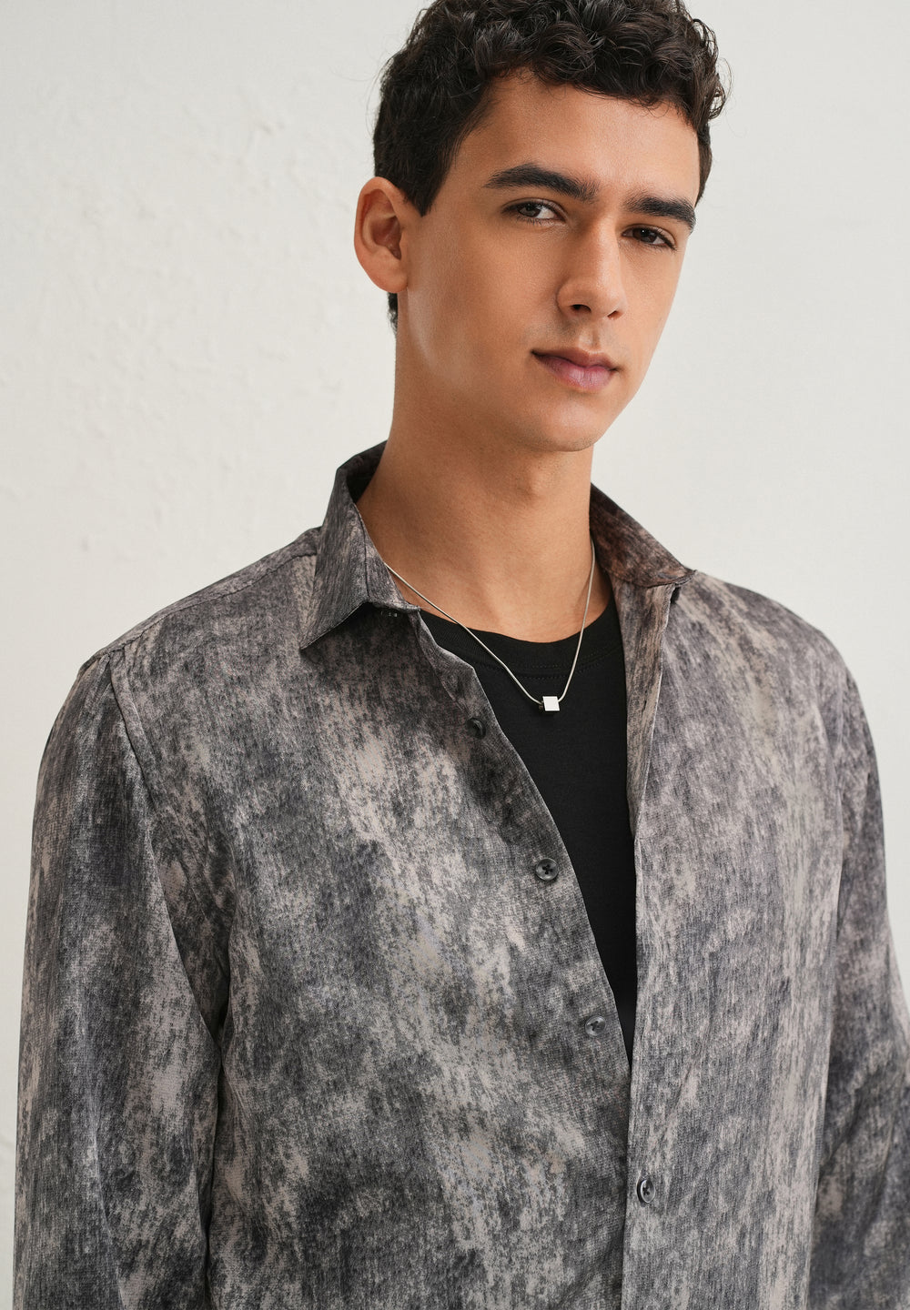 Grey Pink Fade Abstract Printed Shirt