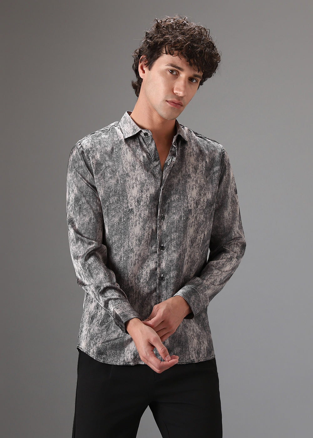 Grey Pink Fade Abstract Printed Shirt