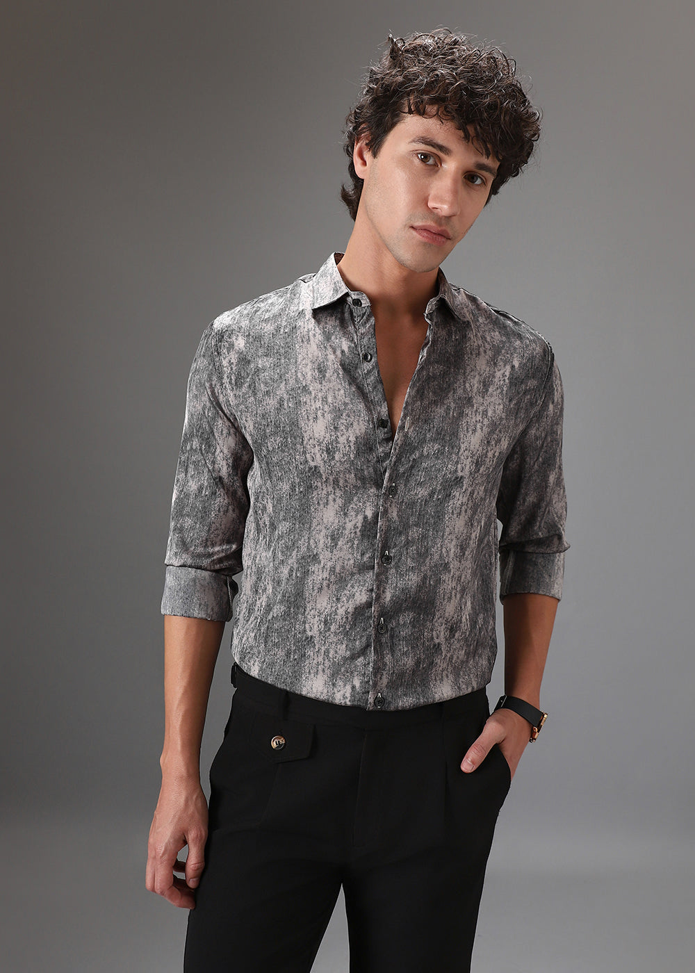 Grey Pink Fade Abstract Printed Shirt