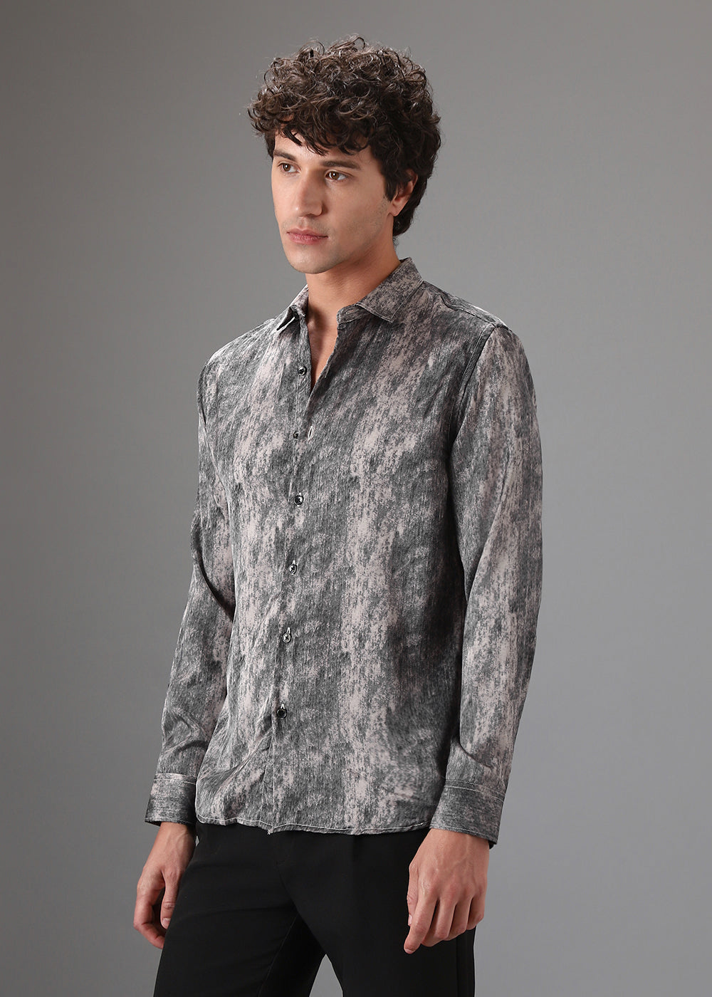 Grey Pink Fade Abstract Printed Shirt