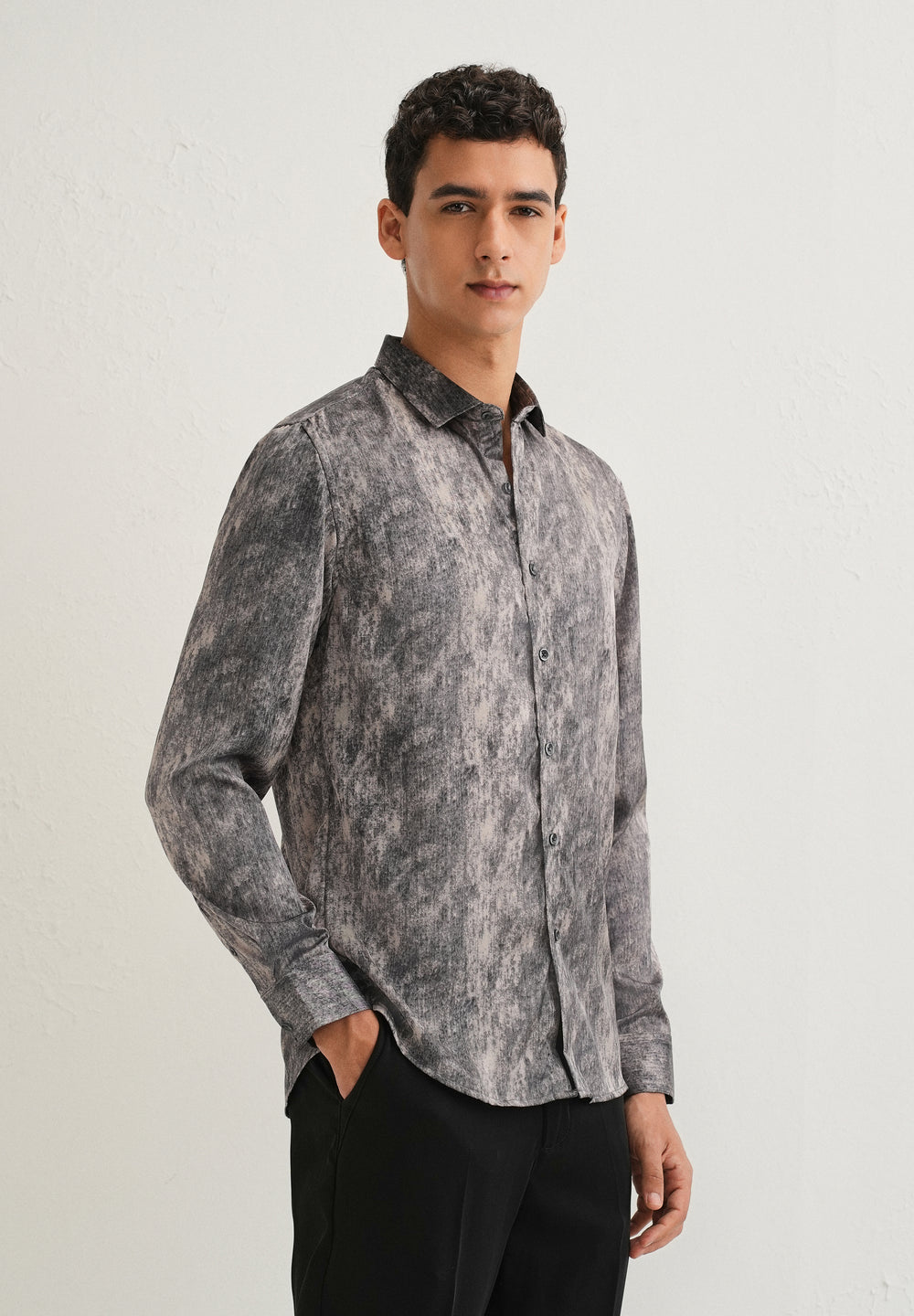 Grey Pink Fade Abstract Printed Shirt