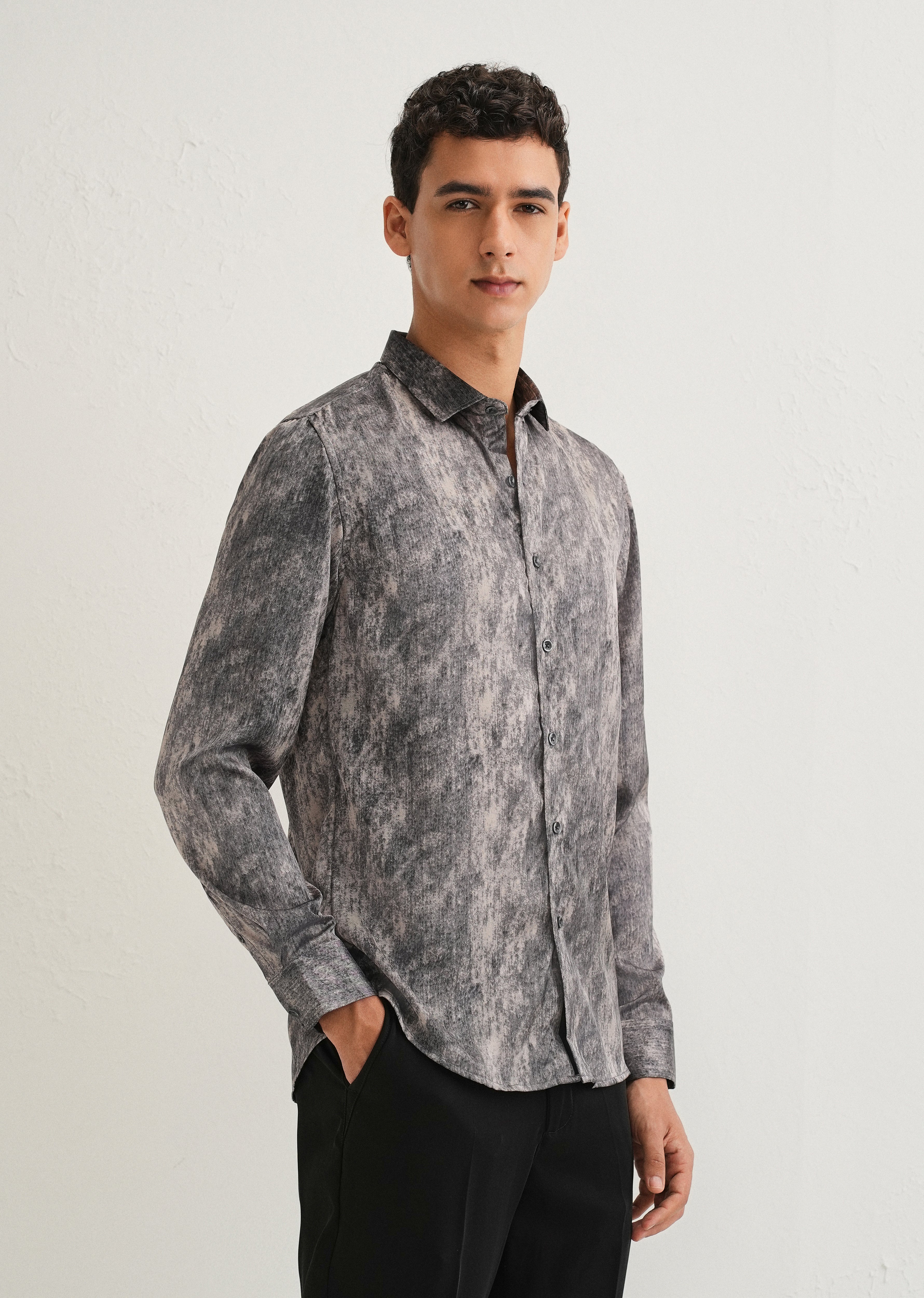 Grey Pink Fade Abstract Printed Shirt