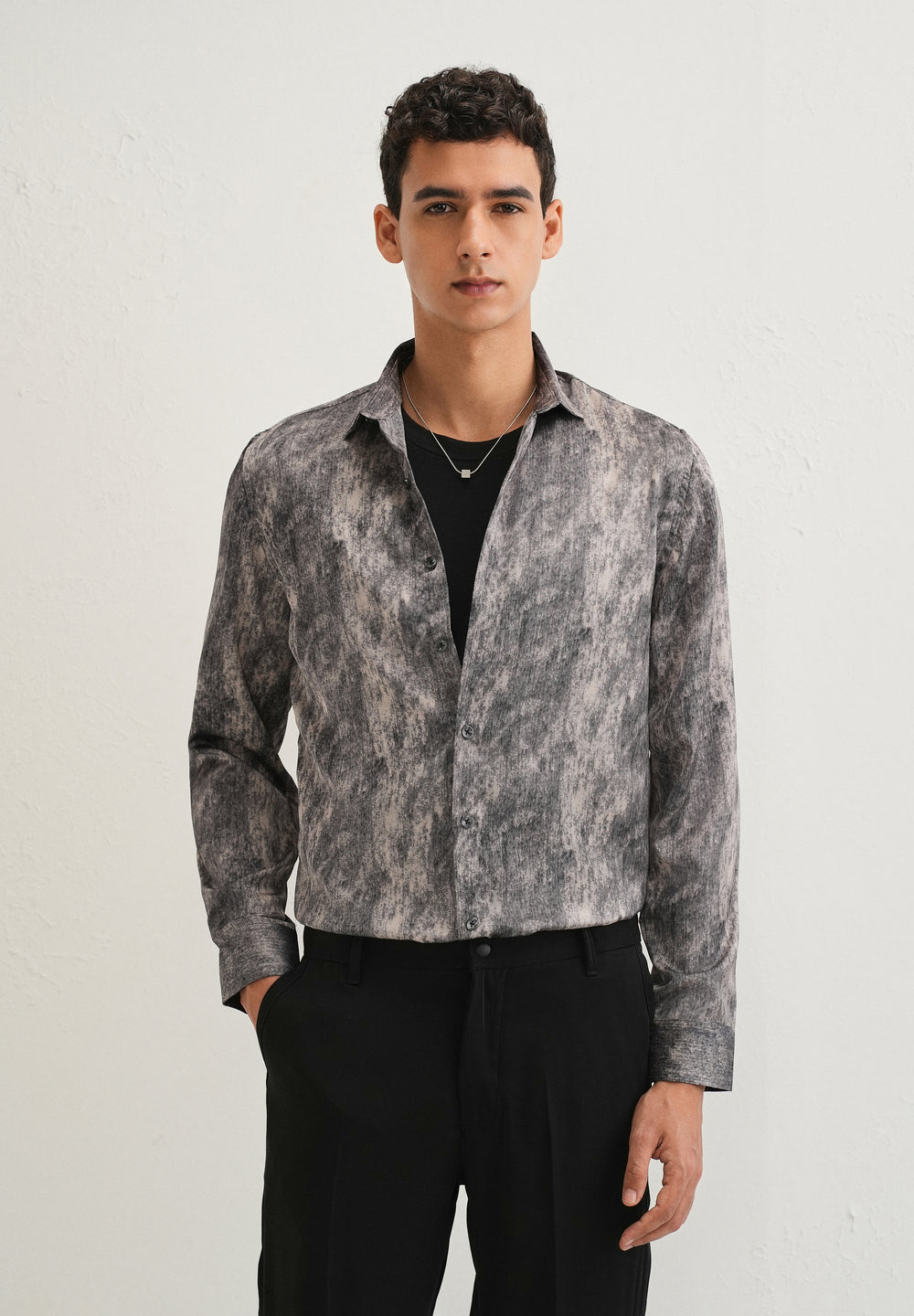 Grey Pink Fade Abstract Printed Shirt
