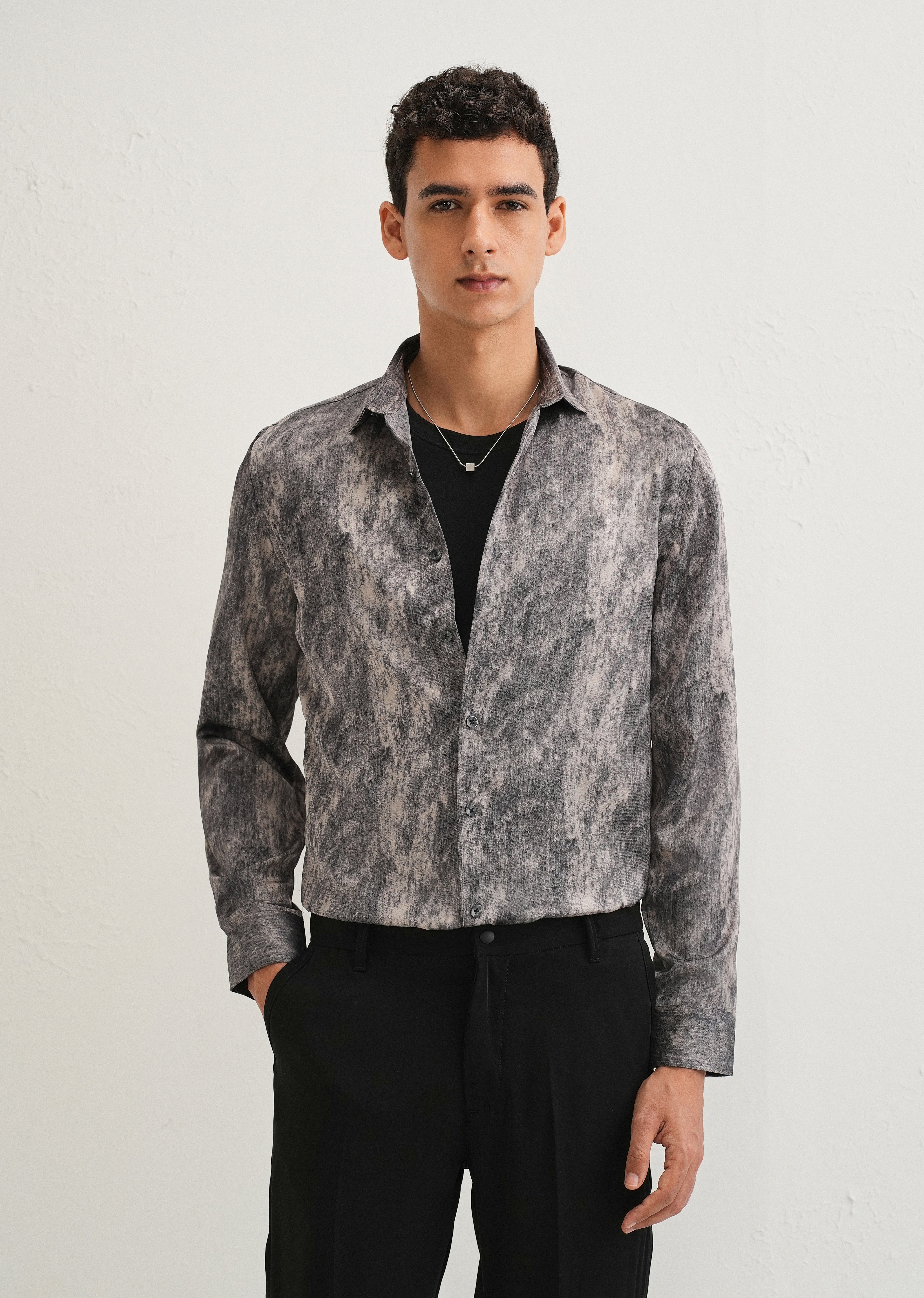 Grey Pink Fade Abstract Printed Shirt