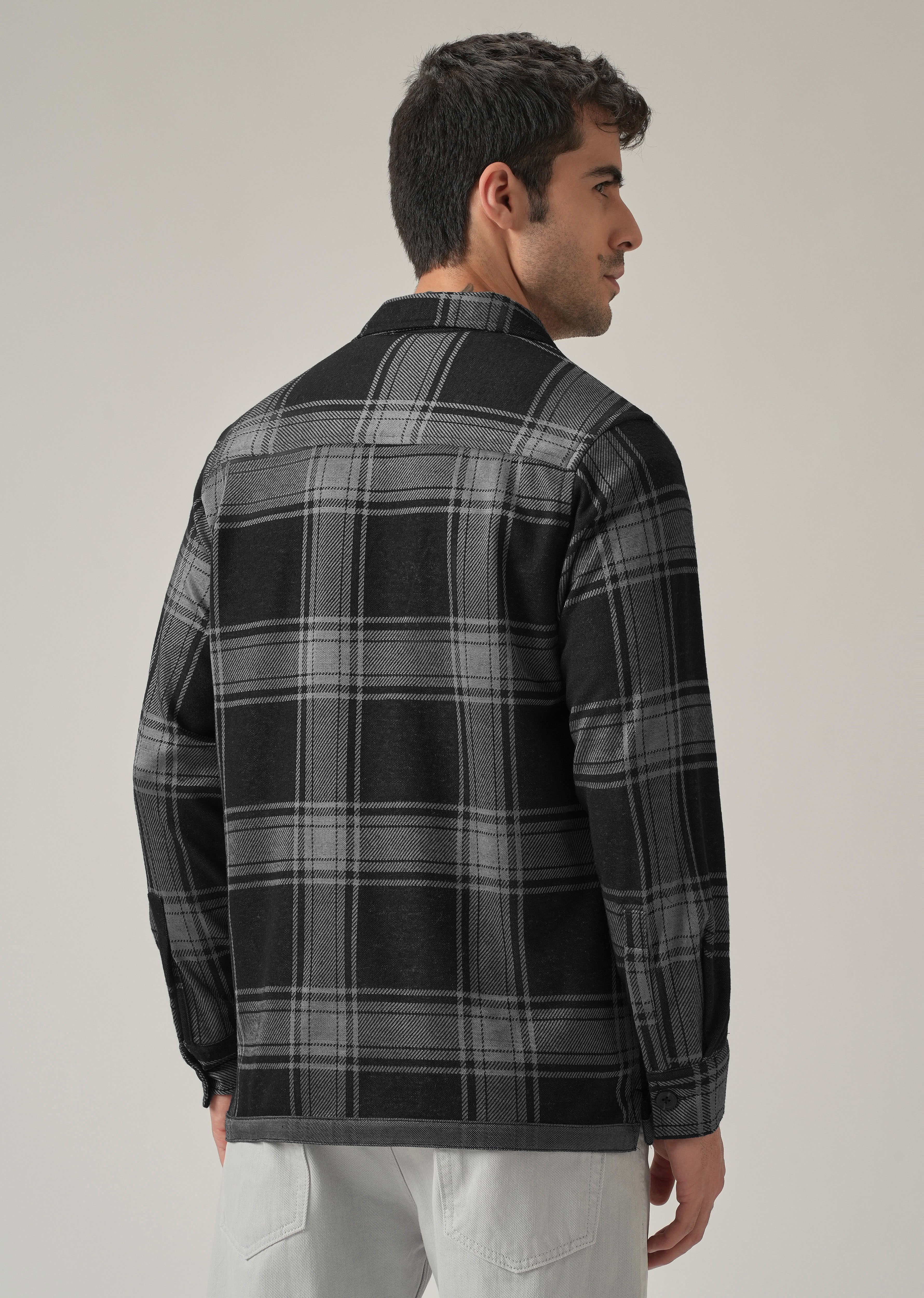 Grey Plaid Zip Pocket Shacket