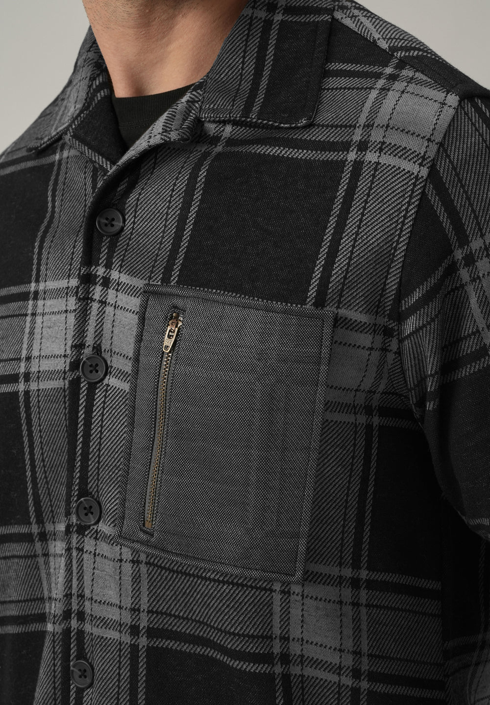 Grey Plaid Zip Pocket Shacket