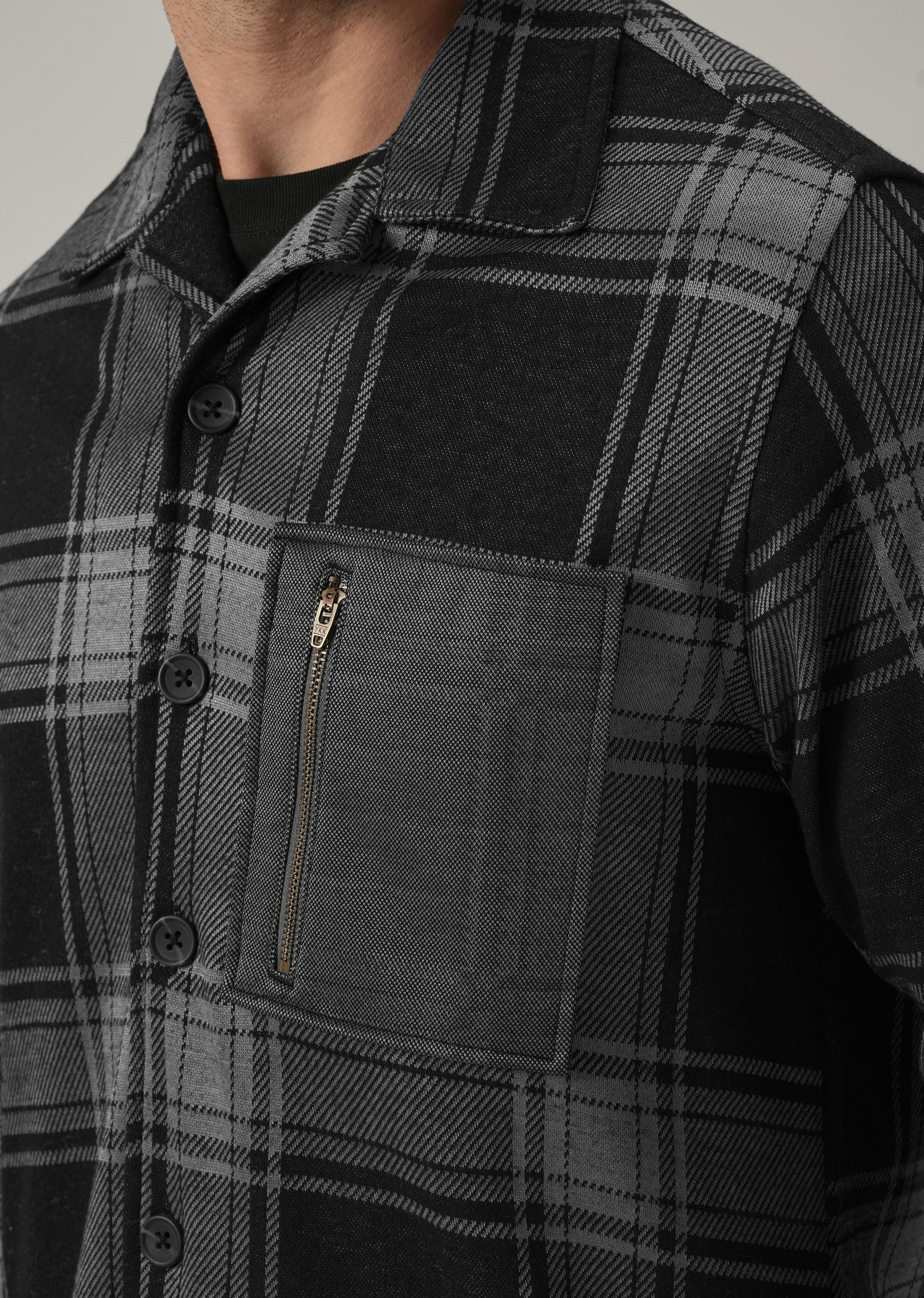 Grey Plaid Zip Pocket Shacket