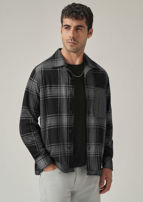 Grey Plaid Zip Pocket Shacket