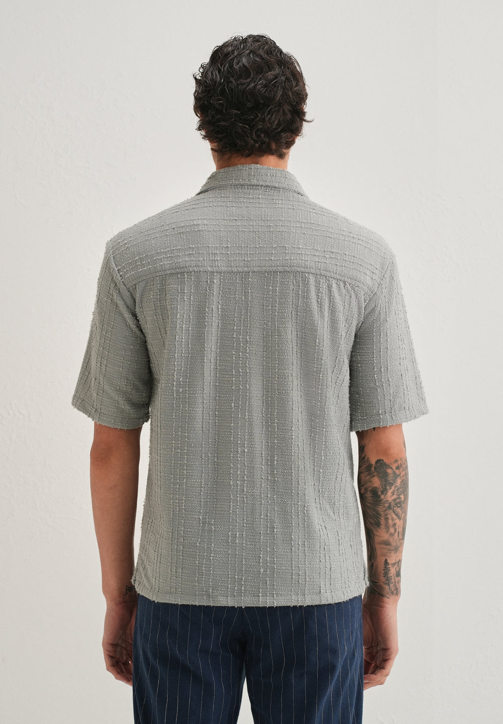 Grey Plain Cuban Collar Knitted Shirt